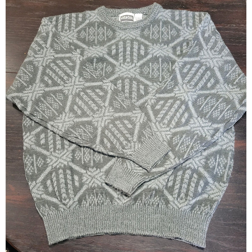 White Oak Mens Sz XL Knit Geometric Grandpa Ugly Sweater Vtg Acrylic Gray